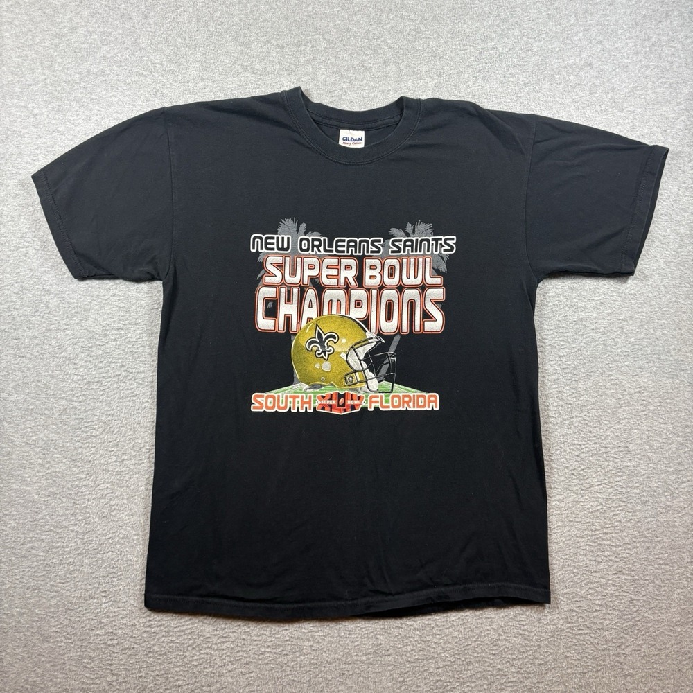 New Orleans Saints Super Bowl XLIV Champions Shirt Adult L Black NFL 2010 Tee